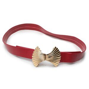 Vintage Mimi di Niscemi Gold Shell Belt Buckle Interlocking Talbots Red Vegan 81